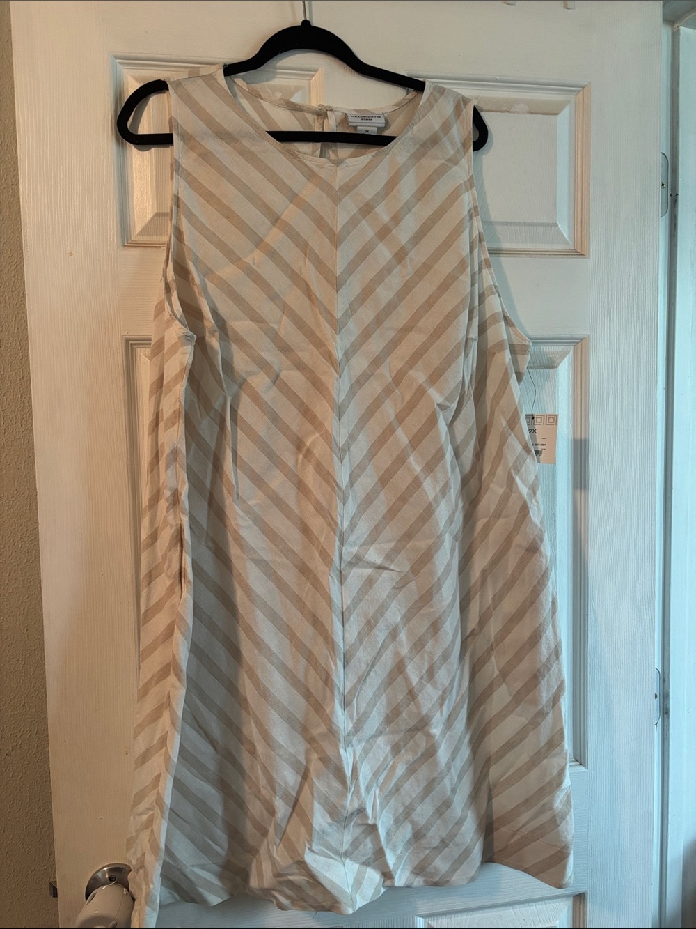 Liz Claiborne Cream and Tan Striped Woman Dress